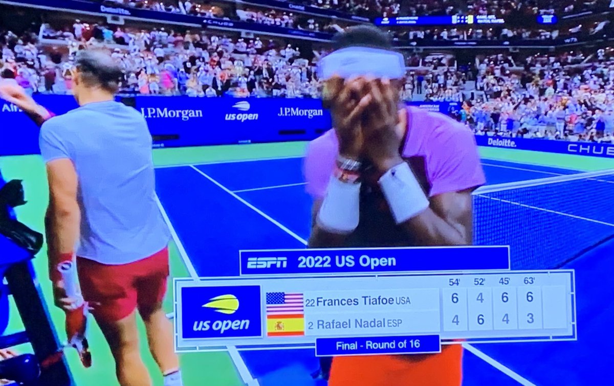 JaneCStevenson's tweet photo. No. 22 seed #FrancesTiafoe just beat no. 2 #RaphaelNadal at the #usopen & can’t quite believe it. Before I watched new doc #McEnroe on @CraveCanada which deals w/ his perfectionism but he’s still an enigma. “He may be on the spectrum,” his wife says. #tennis #labourday https://t.co/YtYndR9tke