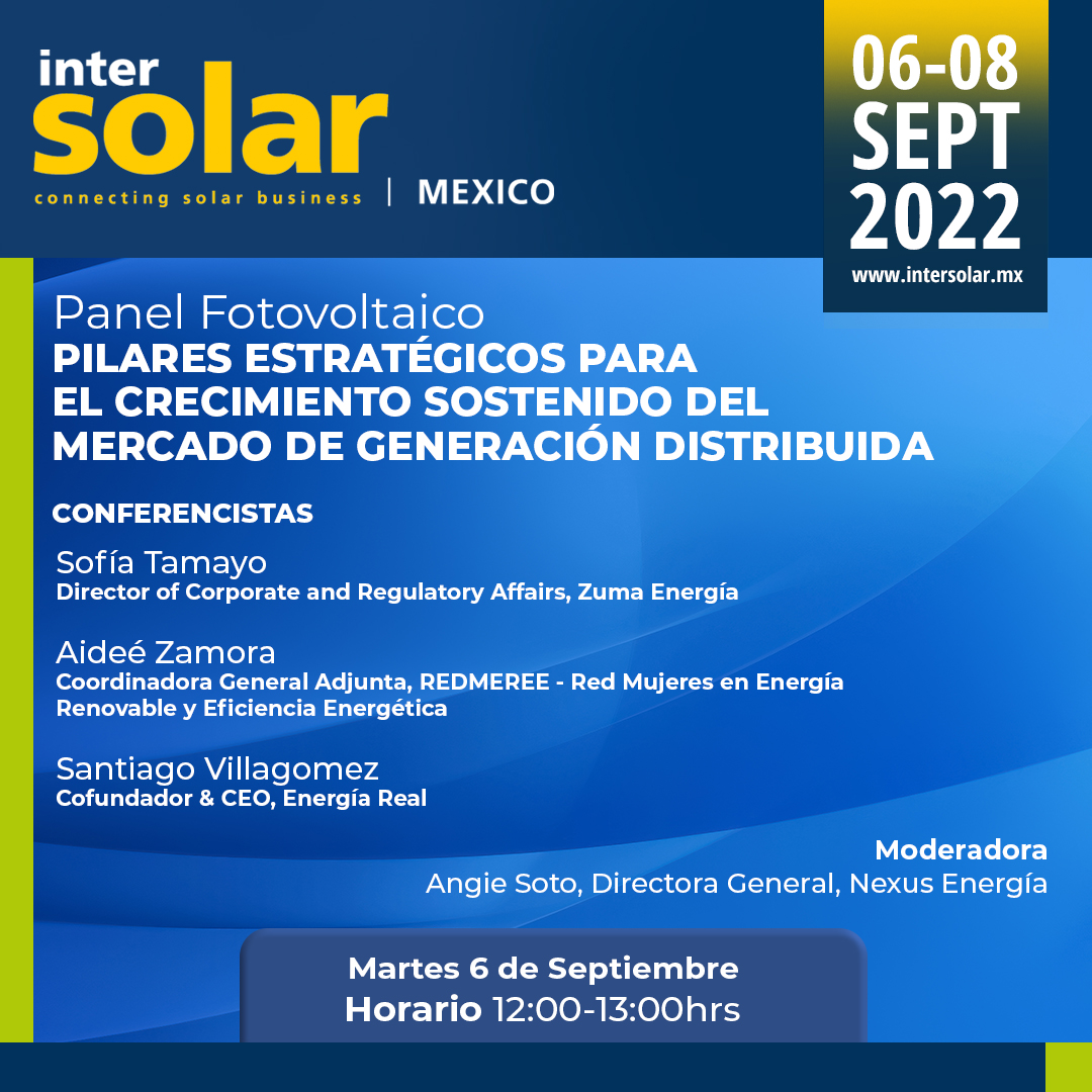 IntersolarMX's tweet photo. Conferencia Pilares Estratégicos Para el Crecimiento Sostenido del Mercado de Generación Distribuida.
Más información: https://t.co/eS33ohiM47