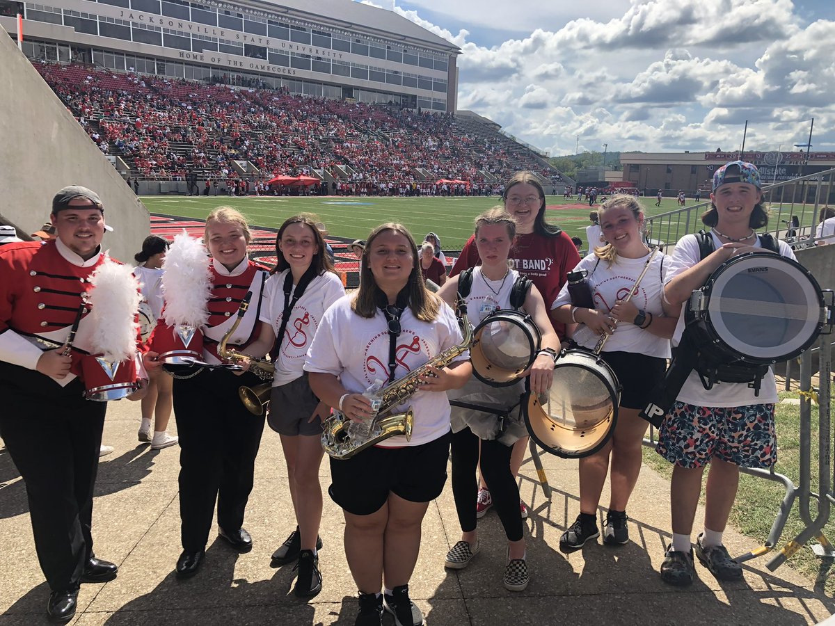 I love this picture! It shows BB Comer Band members being welcomed to JSU Band Day by  BB Comer Alumni who are now marching in the JSU Marching Southerners! #LeadingtheWay #dedicated #bbcmhs