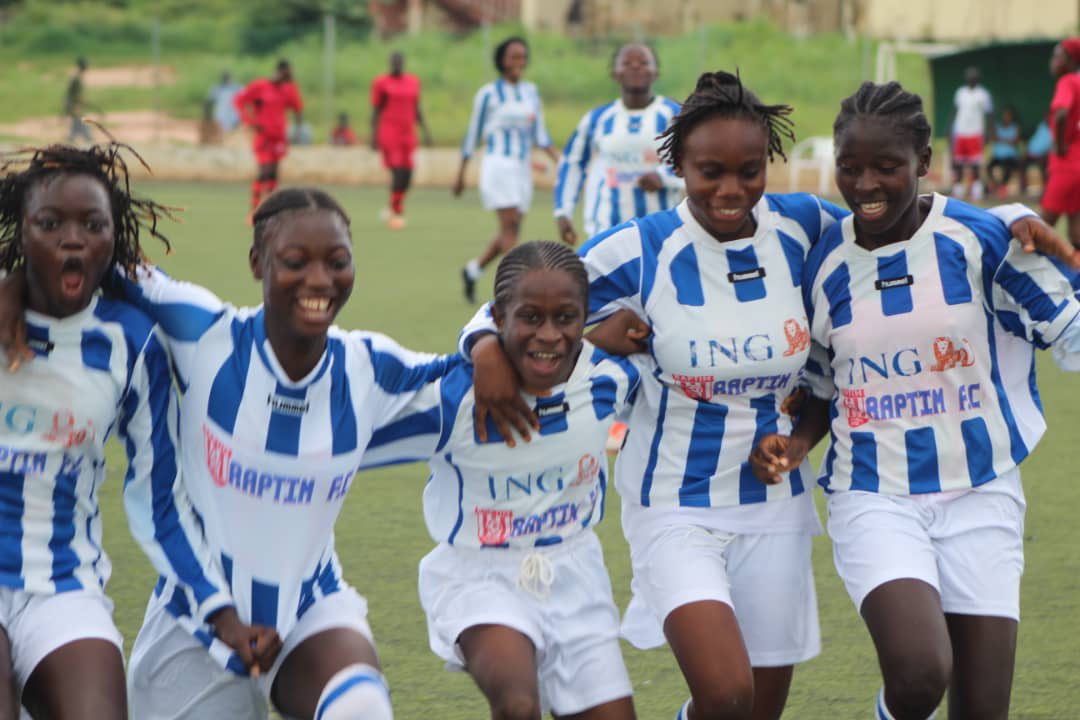 GamWomen's tweet photo. Celebration πΎππ mood as Raptim beat Prisons Ladies 4-2 to book their passage to the womenβs top tier football π¬π²π¬π².
#ItsTimeItsNow
Pc: @SannehSeedou https://t.co/aMmwT1uICR