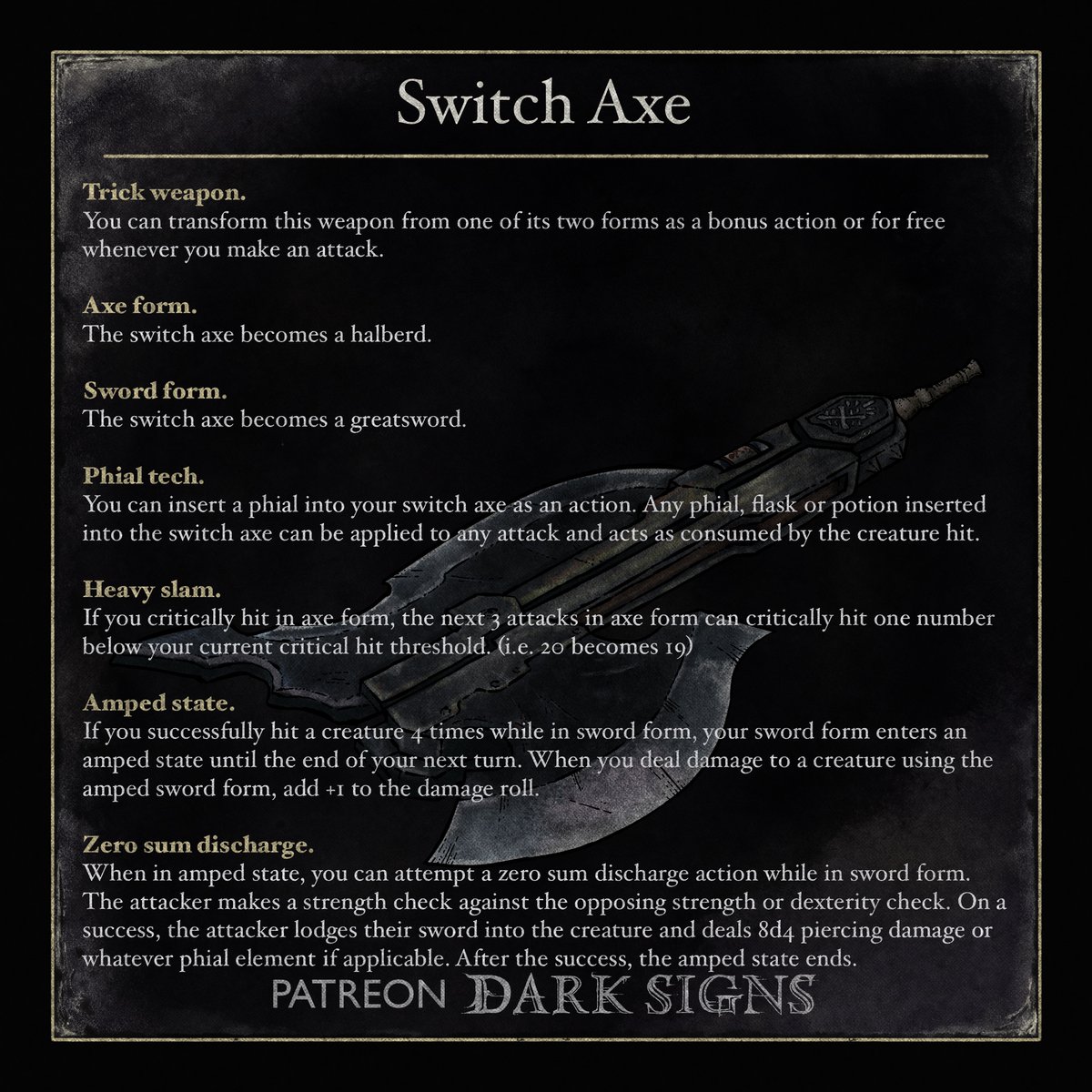 thedarksigns's tweet photo. I really, really like transforming weapons okay. A traced &amp; colored #MonsterHunter switch axe for #dnd https://t.co/pkzrFnFCmO