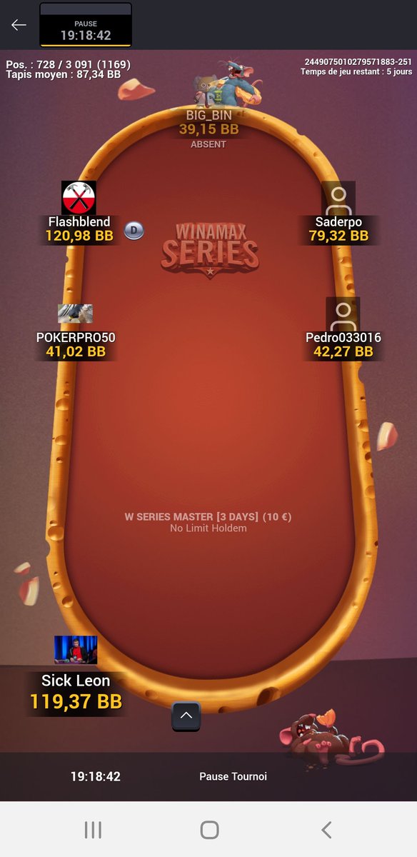 Resultats day 2: aucune qualif sur les mistery 2 et 5 euros.
Il me reste ce magnifique deep run 10 euros 3 days avec plus de 4 starting et j'espère vraiment que la table ne va pas casser !;)
Rdv demain pour le day 3 des séries !