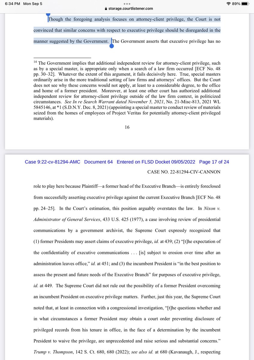 axidentaliberal's tweet photo. @neal_katyal In rendering the atrocious decision to appoint a Special Master

Judge Aileen Cannon creates precedent that Executive Privilege

Which is essentially controlled by the CURRENT president

Can be asserted by a FORMER president

To PREVENT the current president from doing his job https://t.co/67d55ADyA8