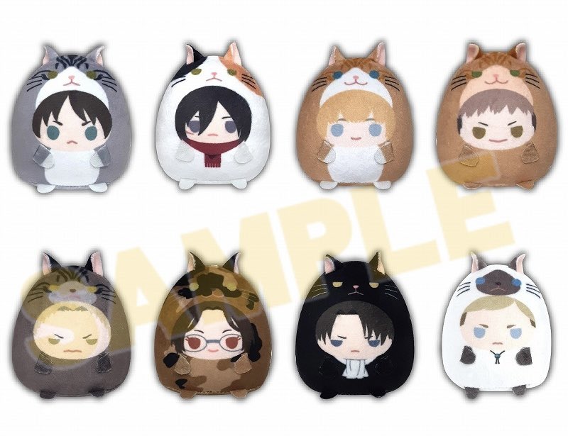 kamuisen's tweet photo. [preorder] attack on titan tenorizu plush keychains 🐱 pls rt 
• read the rules on my masterlist before messaging me to claim 
• $11 each + $4 shipping thru paypal f&amp;f
• all characters are available except for erwin and hanji https://t.co/i9fsoYuKFi