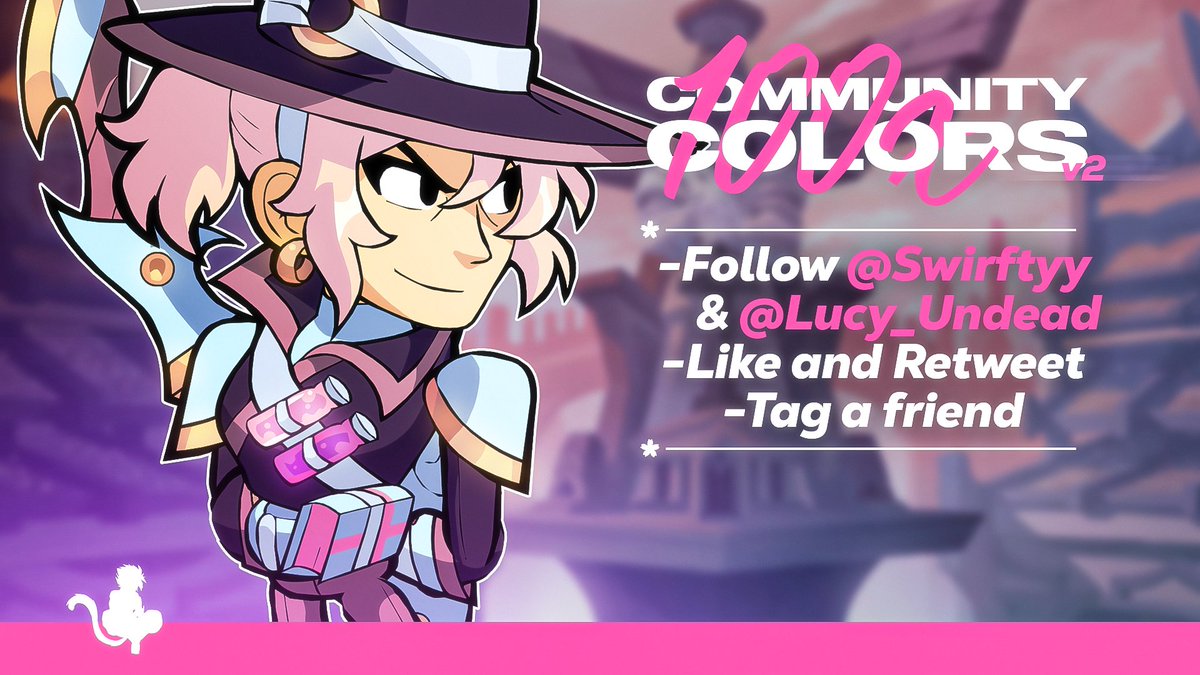 Swirft's tweet photo. 🌸 100 COMMUNITY COLORS V2 GIVEAWAY 🌸

✍️To participate:

🥇 Follow me (@swirft) &amp; @Lucy_Undead 
🥈 Like and Retweet
🥉 Tag a friend

10 WINNERS WILL BE DRAWN IN A WEEK GL ALL

#Brawlhalla #BrawlhallaGiveaway https://t.co/UM06EMb7iL