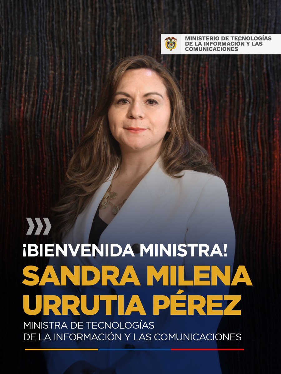 Le damos la bienvenida a la ministra Sandra Milena Urrutia Pérez, quien liderará el sector TIC para garantizar la conectividad en las regiones y trabajar por la construcción de un país igualitario y próspero para los colombianos. #GobiernoDelCambio 🇨🇴