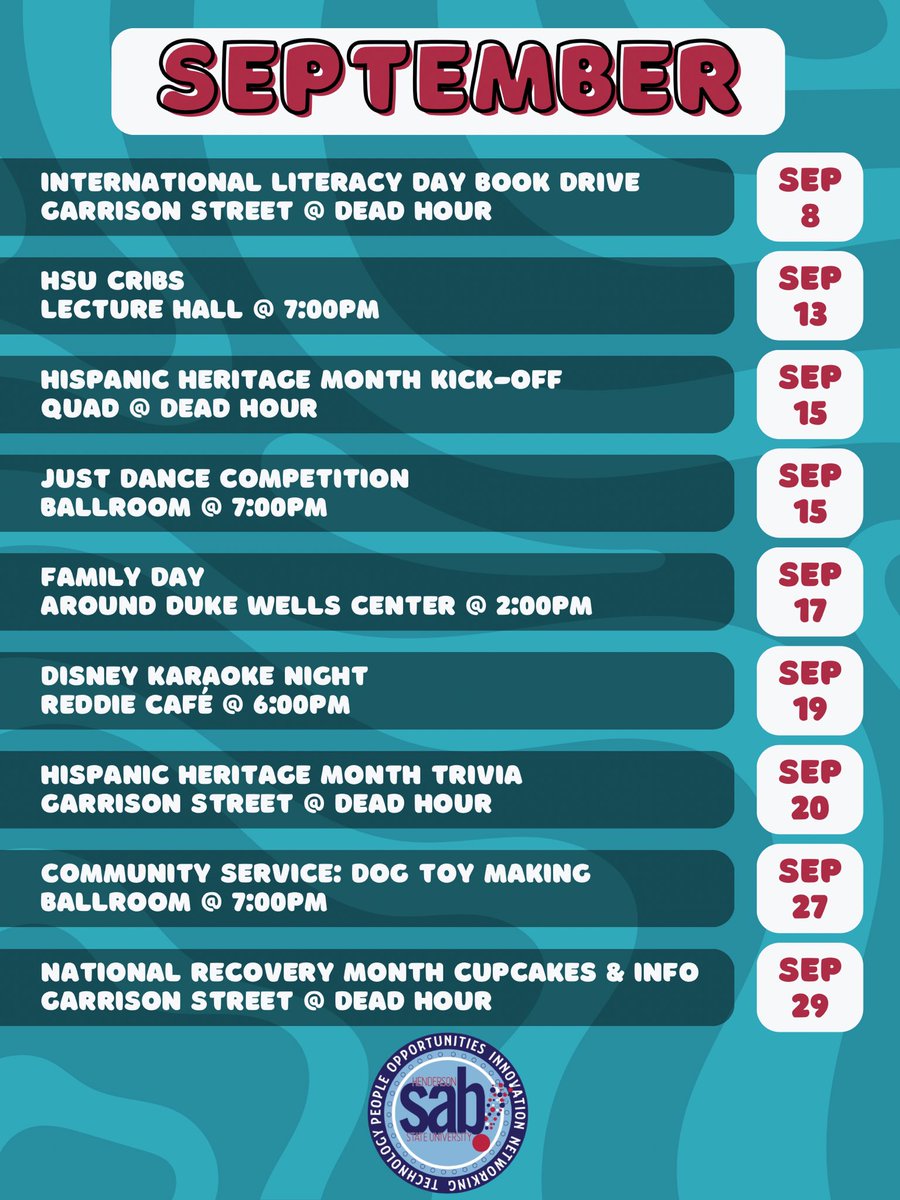 HSU_SAB's tweet photo. Check out our September events! https://t.co/UKAMWDsdOs