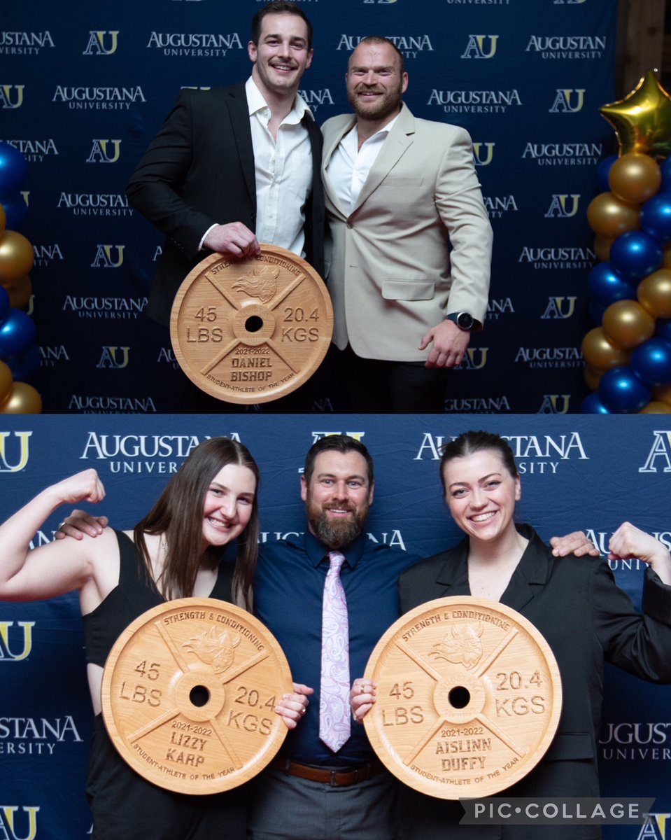 augiestrength's tweet photo. Celebrating our 2021-2022 S&C Student-Athletes of the Year!
Daniel Bishop @AugustanaWR
Lizzy Karp & Aislinn Duffy @AugieWBB
Thanks @AugustanaSAAC for putting on such a great event this spring!
#OleESPYs #ReigningDefendingUndisputed #BuildingChampions https://t.co/y62l42snhs