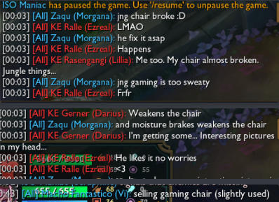 For once i skip scrims and while doing vod review i see this. 

Btw <a href="/_JohnnyJJ/">Jonne Janhunen</a> is selling his gaming chair