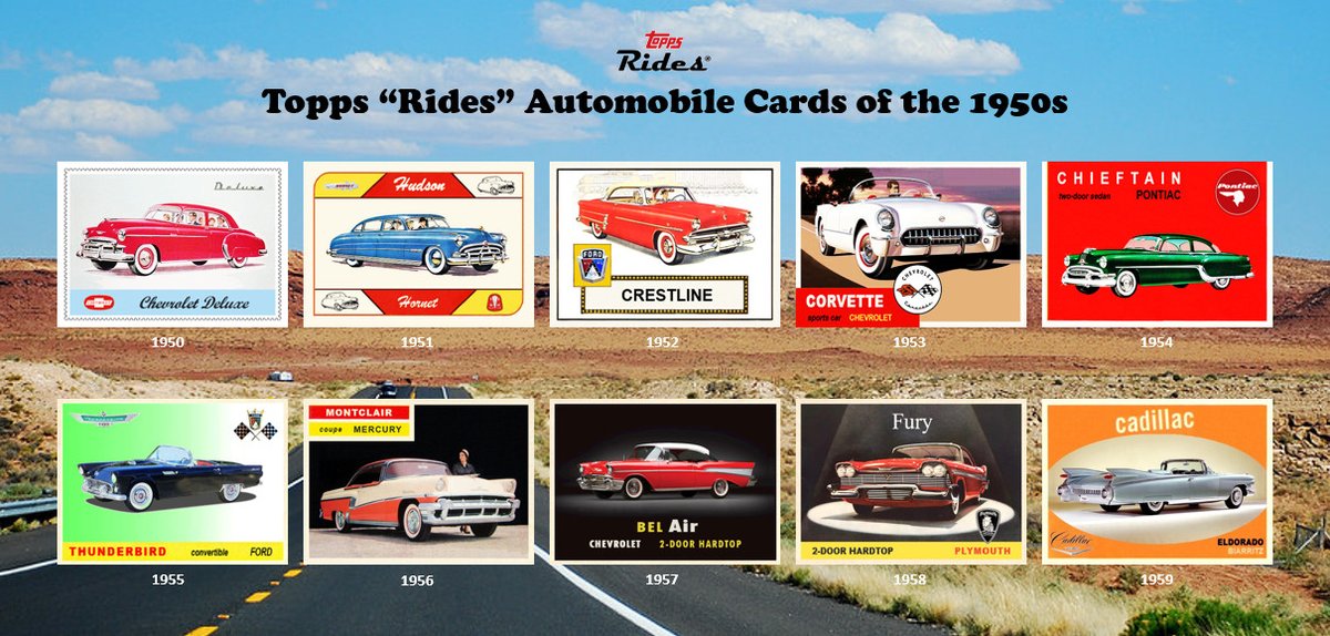 BottommsCards's tweet photo. Automobiles of the 1950s as #Topps baseball cards; @Topps Rides® #americancar #classiccars #chevrolet #ford #pontiac #cadillac #vintagecar https://t.co/y6jwoKolty