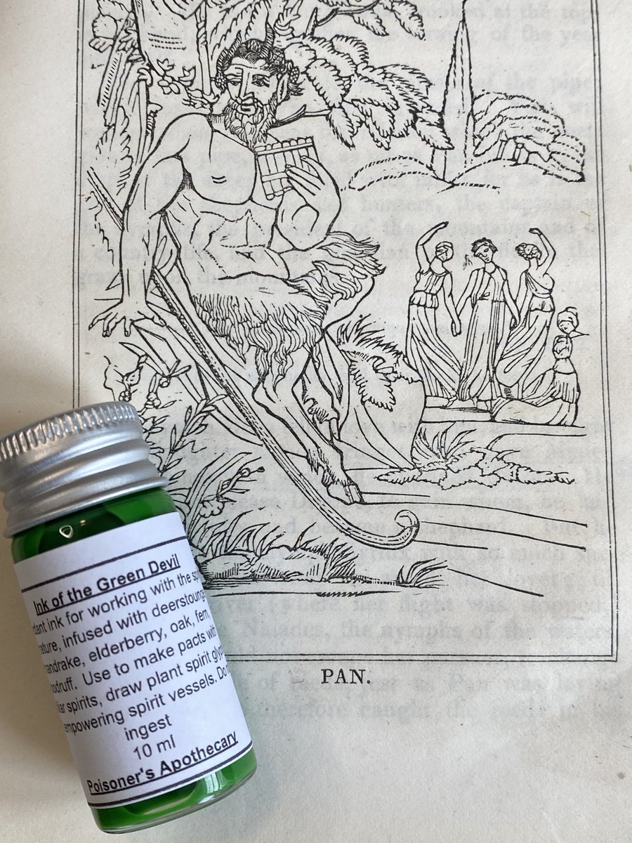Poisonpath's tweet photo. This magical ink is specifically for wortcunning and spells involving the natural world. Use it to write recipes for potions, create plant spirit glyphs and make pacts with plant spirit familiars. Infused with deerstongue, mandrake, fern, oak, elderberry and woodruff. https://t.co/gfUp22U1ul