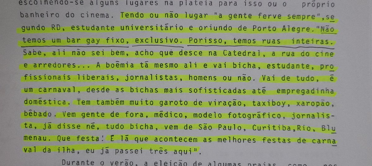 Eu estou IMPRESSIONADO com esse relato de um estudante universitário coletado em 78, falando do "fervo" nos arredores da praça XV e nas ruas que hoje a gente chama de "Centro Leste"

As coisas são cíclicas demais bicho!

Quer dizer.... bicha
