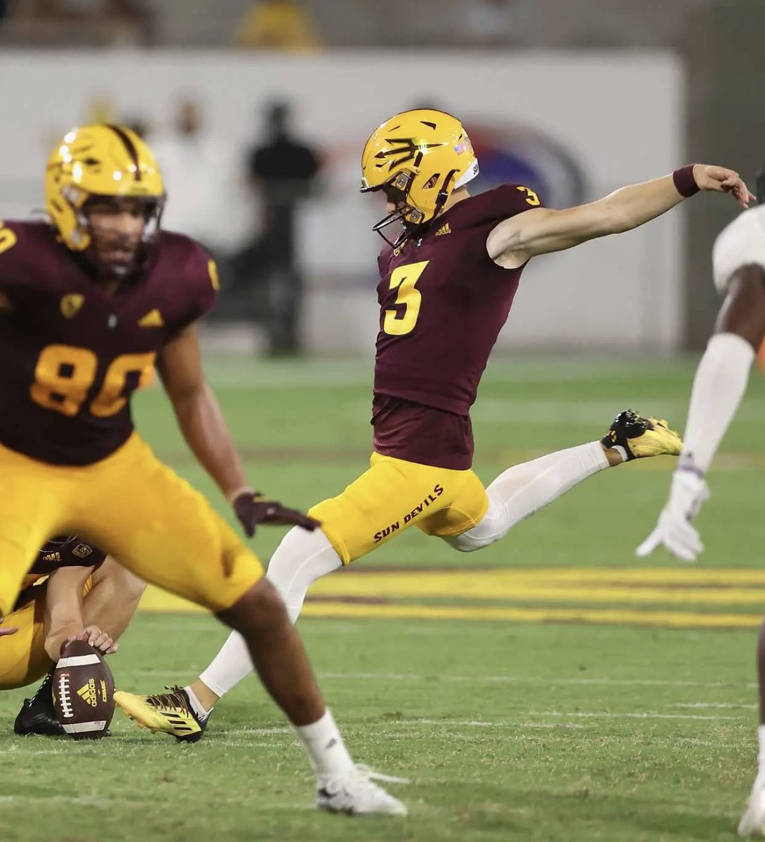 DieHardDevilASU's tweet photo. Sixteen of @ASUFootball’s 40 points in Game 1 came via the right foot of its freshman kicker 🔱 #LetsGoCB https://t.co/qWL0e6VFFZ