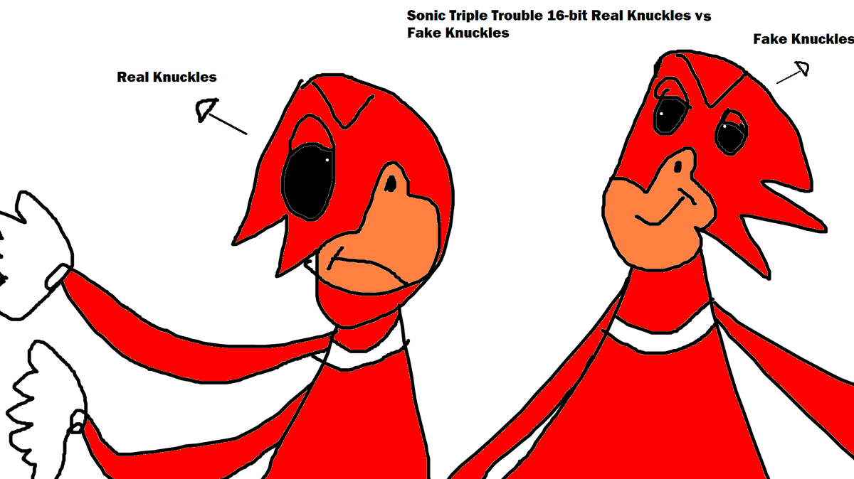 luangame_759's tweet photo. @pedroaraujostu Pedro this drawing from Sonic Triple Trouble 16-bit Knuckles vs Fake Knuckles is for you the drawing to make the triple trouble 16 bit animation! https://t.co/MjNf9sanP0