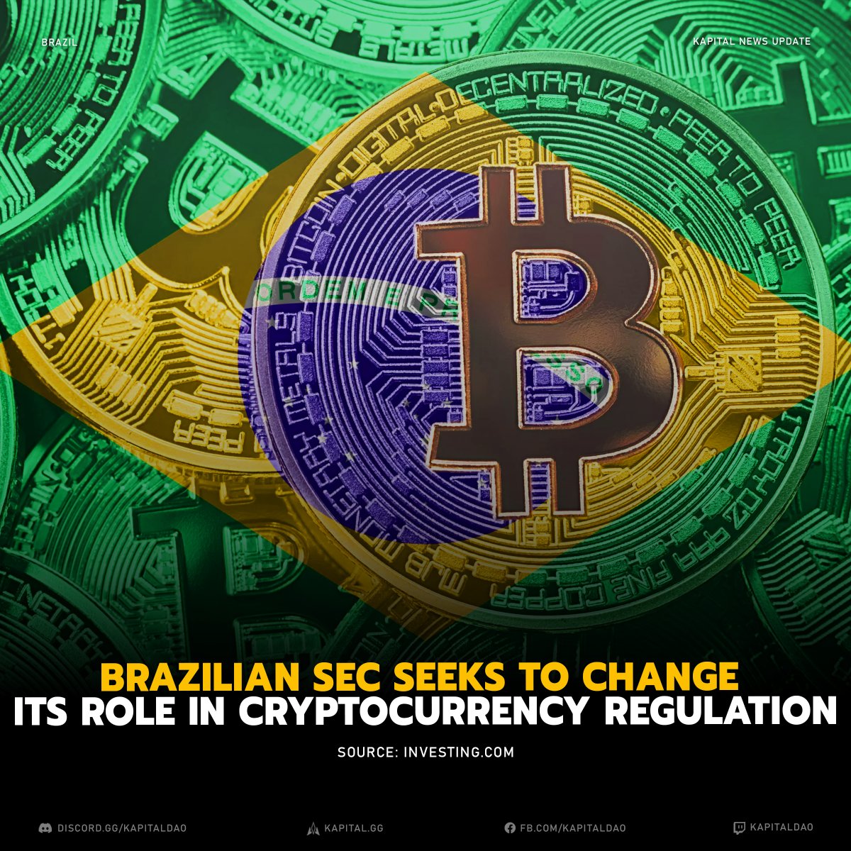kapital_news's tweet photo. Reports say that the Brazilian SEC is thinking about making changes to the way cryptocurrencies are regulated in the country.

The SEC has changed its stance because it has a new board and because the crypto sector is becoming more important to the nation's financial services. https://t.co/of0mPwrkew