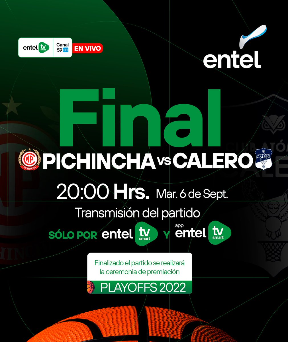 entelbo's tweet photo. 😁 Vive la final de la LIBOBásquet 2022 solo por Entel TV 🏀.
🗓️ Este martes 6 de septiembre Pichincha vs Calero ⛹🏻.
👉🏻 Desde las 20:00 horas por el canal 59 de Entel TV Smart y la App de Entel TV Smart.
#EntelBolivia
#LIBOBasquet2022
#EntelTVSmart https://t.co/KeqzbeKZT5