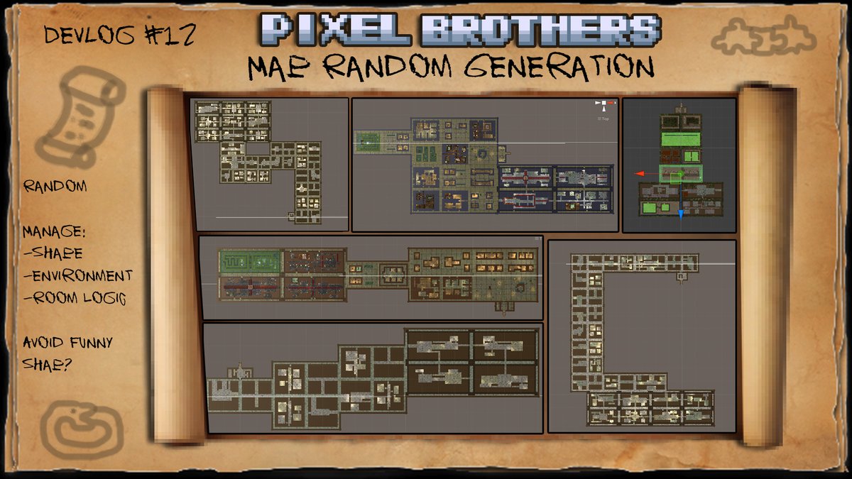 ThePxelBrothers's tweet photo. Devlog #12
Random Map Generation!
The random system is here to give you a different map at each game!
(Yes, at the top right corner, itโs in the shape ofโฆ a rocket, for sure! ;) )
#ThePxelBrothers #screenshotsaturday #ScreenshotSunday #artdigital #randomgenerator #Unity https://t.co/c4kGKJ4fnW