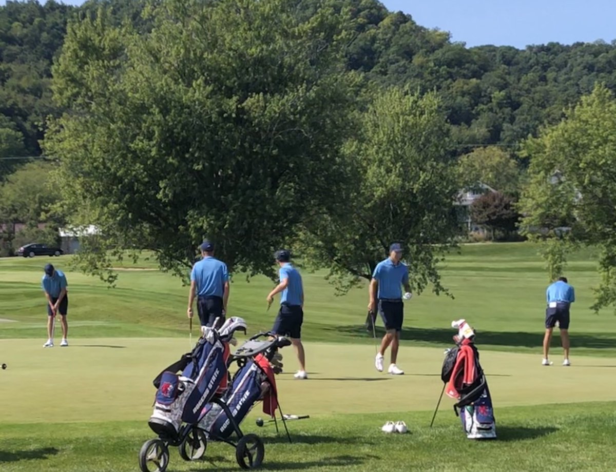 rsugolf's tweet photo. First practice round of the season in the books 📚 Check out the action tomorrow @Golfstat Super Regional Preview #NoLimits #HillcatNation #wtwft https://t.co/vZysa46W1c