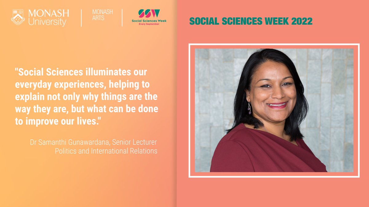 Monash_Arts's tweet photo. Senior Lecturer @SamanthiGun on how the social sciences shape our everyday lives. #monasharts #monashuniversity
Learn more about SSW2022 here: https://t.co/anixfTQ8eK https://t.co/HCuBXQ1LAf