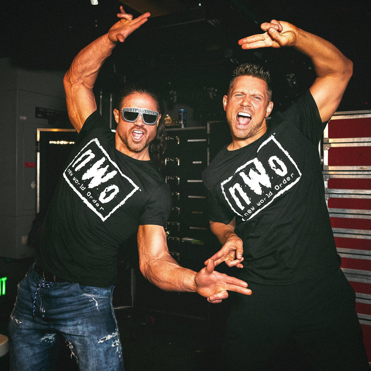 nWoNickTrudeau's tweet photo. John Morrison &amp; The Miz paying tribute to the #nWo #nWo4Life 
I actually think they'd make great members 🤘🏻 https://t.co/h6AZ5ZHTTf