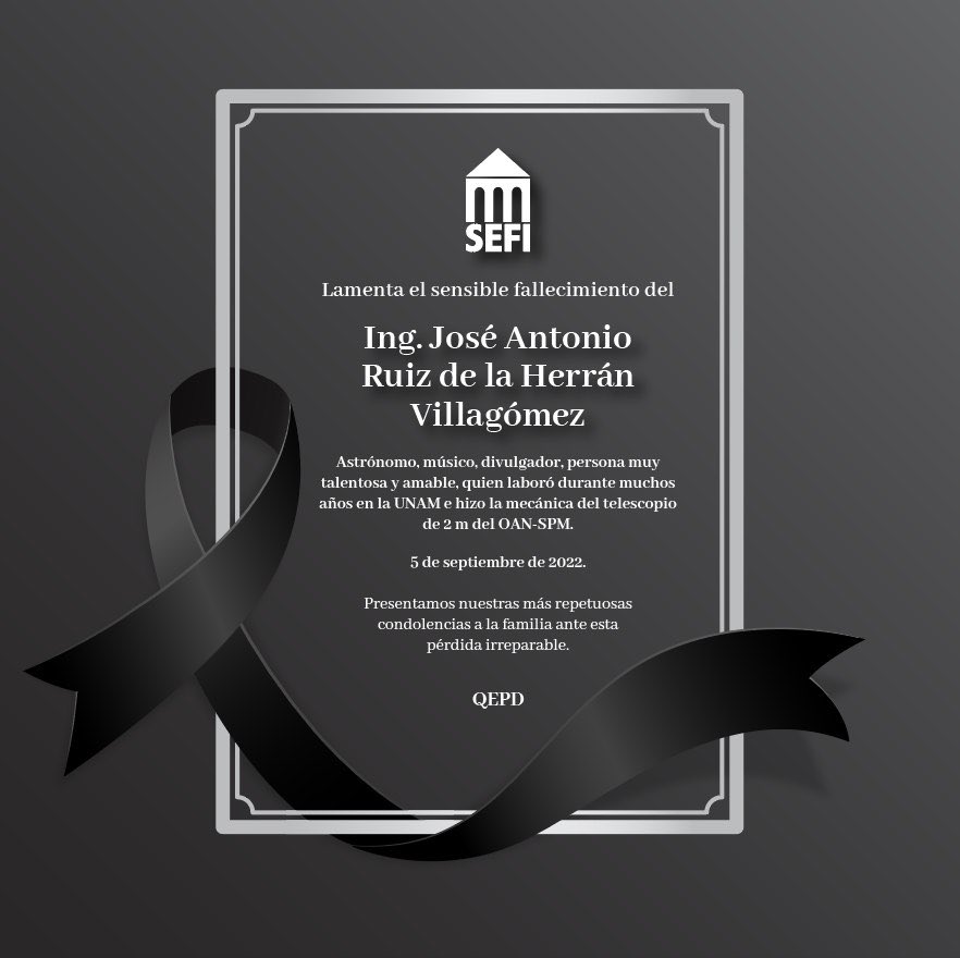 sefiorgmx's tweet photo. #SEFI lamenta el sensible fallecimiento del Ing.  José Antonio Ruiz de la Herrán Villagómez.
QEPD. https://t.co/cfPmNXwbTc