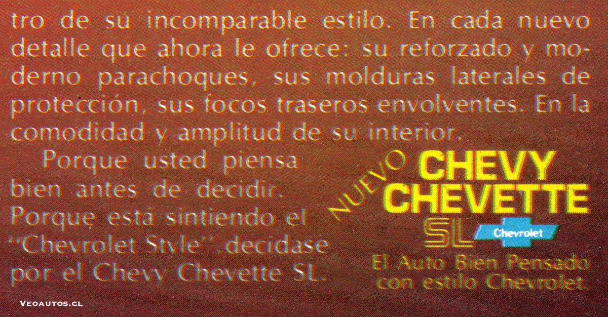 VeoAutos's tweet photo. Chevrolet Chevy Chevette SL Sedán. Publicidad Chile 1980, año en que se ensamblan en el país 5.205 unidades
+ info link https://t.co/QzWYF1Ku2L
#chevettesl #chevychevette #chevrolet1980 #chevettesedan @ChevroletCL @addict_car @thecarfactoids @YesterdaysDrive @RiveraNotario https://t.co/FhMGnKQJ54