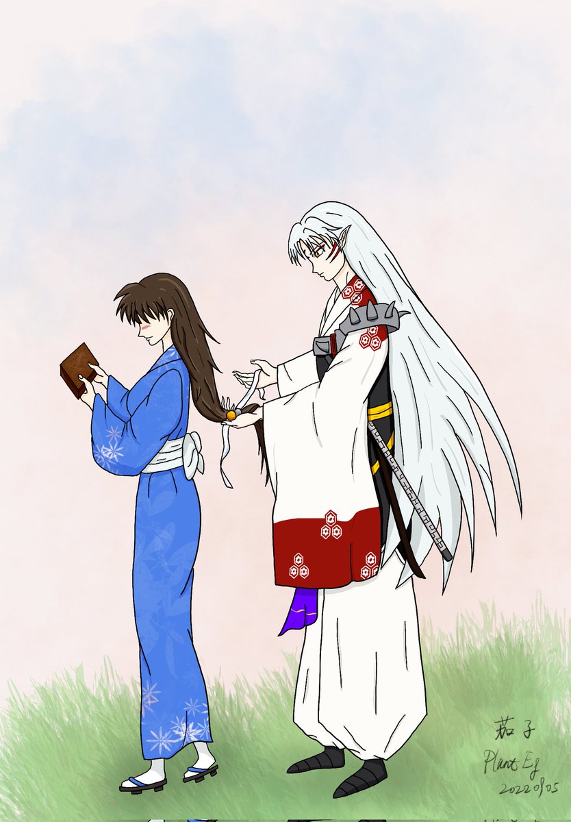Of course my first trial at fanart is #sessrin.
An illustration to my fanfic. 
Rin's Birthday Gift.

“Sesshomaru-sama, I hope to spend all birthdays with you, both mine and yours.”
“Certainly.”
“No, not just birthdays. Every day.”
“We will.”