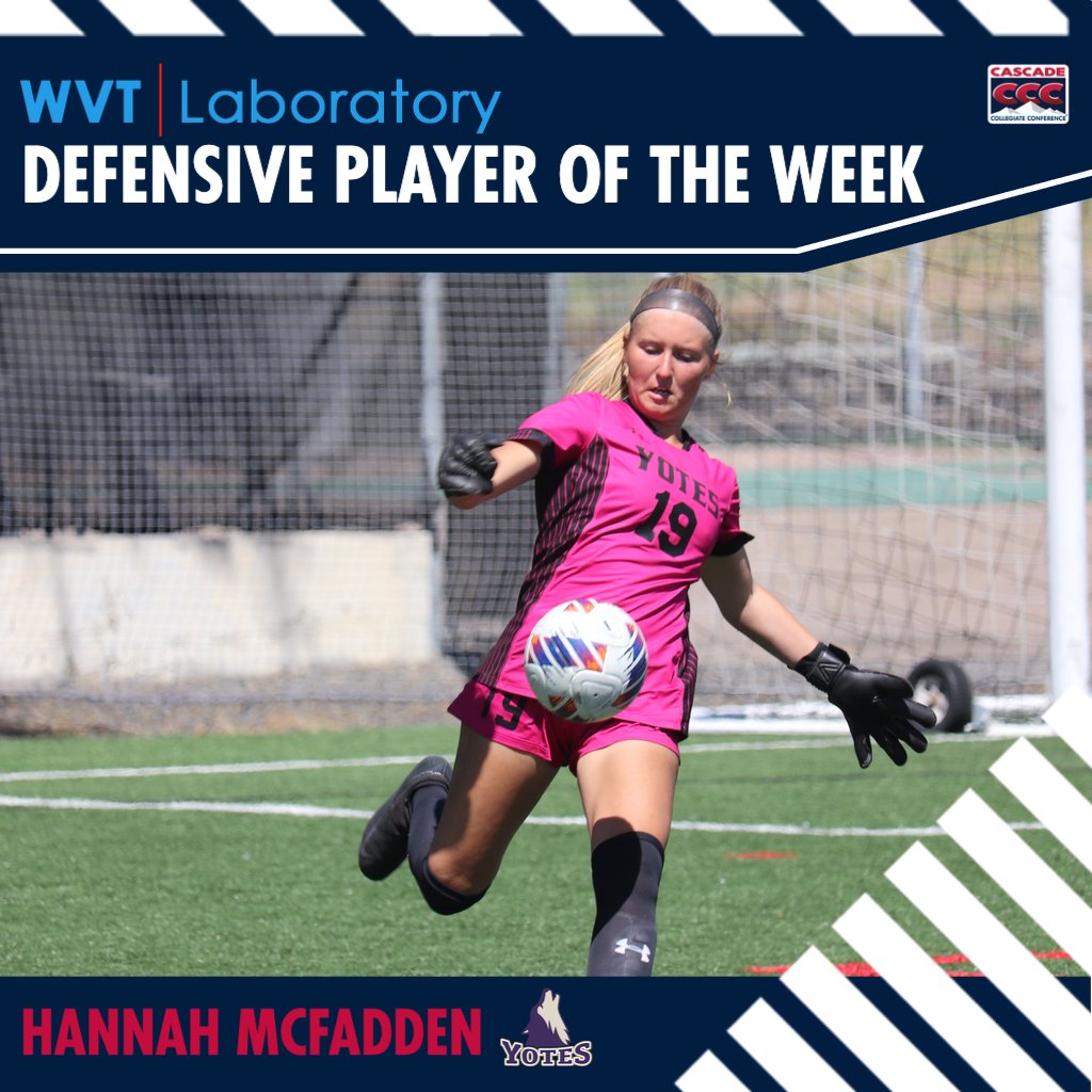 CCCSports's tweet photo. Congratulations to @coyoteathletics' Hannah McFadden on being named the WVT Laboratory Women’s Soccer Defensive Player of the Week! #ThisIsTheCCC https://t.co/dWMT9g9vro