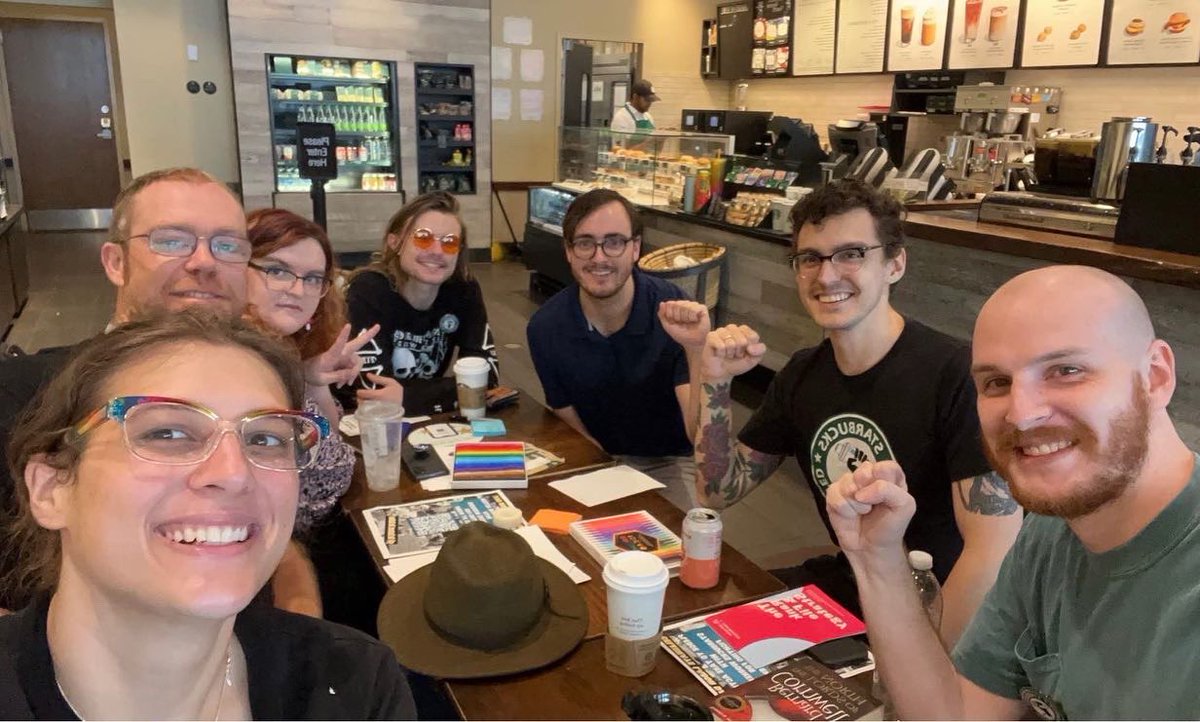 BhamDSA's tweet photo. We had a great showing of solidarity at our Labor Day sip-in at the unionized Midtown Starbucks! 

@SBWUnitedBHAM supporters all across the nation showed up at stores today in solidarity with partners facing retaliatory firings and store closures. https://t.co/qtu2cI3WA5