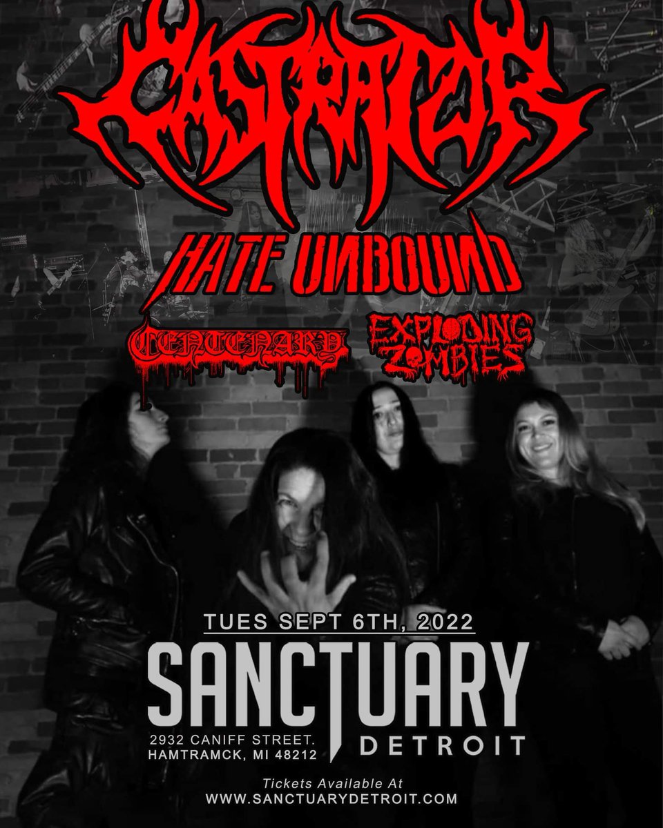 Tomorrow at @sanctuarydetroit with the sick af @castratorband , @centenary_official and Flints finest @explodingzombies .