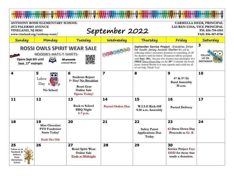 RossiElementary's tweet photo. Welcome back to school!! Our Owl-Some Adventure Awaits! We can't wait to see all of our Rossi Owls!  #RossiOwls #rossirocks 
Our Rossi School September calendar can also be viewed here:
https://t.co/tgeF9quUur https://t.co/Sc2f3vTiHz