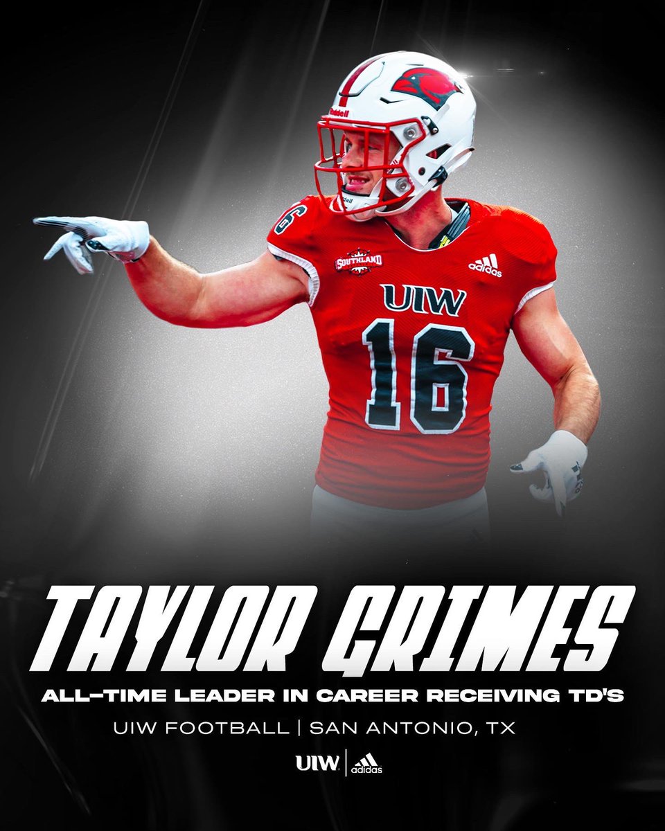 UIWFootball's tweet photo. Taylor Grimes claims a spot in the UIW record book as the the All-Time Leader in Career Receiving TD’s! #TheWord https://t.co/cTV49IIqL1