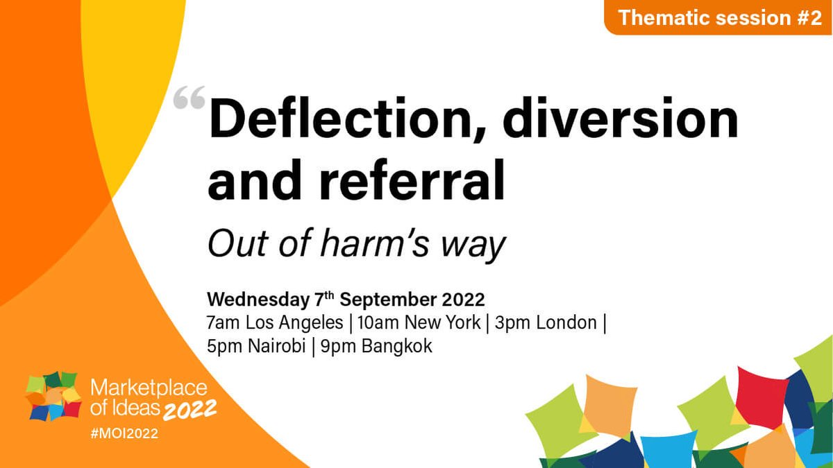 Deflection, diversion and referral: Out of harm’s way. 
Join #MOI2022 for examples of programmes keeping  people out of the #CriminalJusticeSystem 
@GLEPHAssoc @LEPH2022 @UniMelbMDHS
ow.ly/WOU250KoX7U