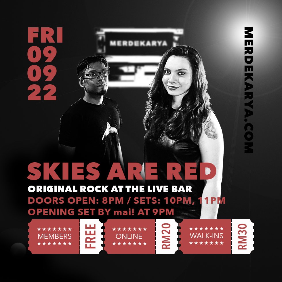 SkiesAreRedMY's tweet photo. We're back and ready to rock! See you at @merdekarya this Friday? Jom!
Get your tix here: https://t.co/m5ClDjh9Vg
#skiesarered #merdekarya #alternativerock https://t.co/6012tOxIbh