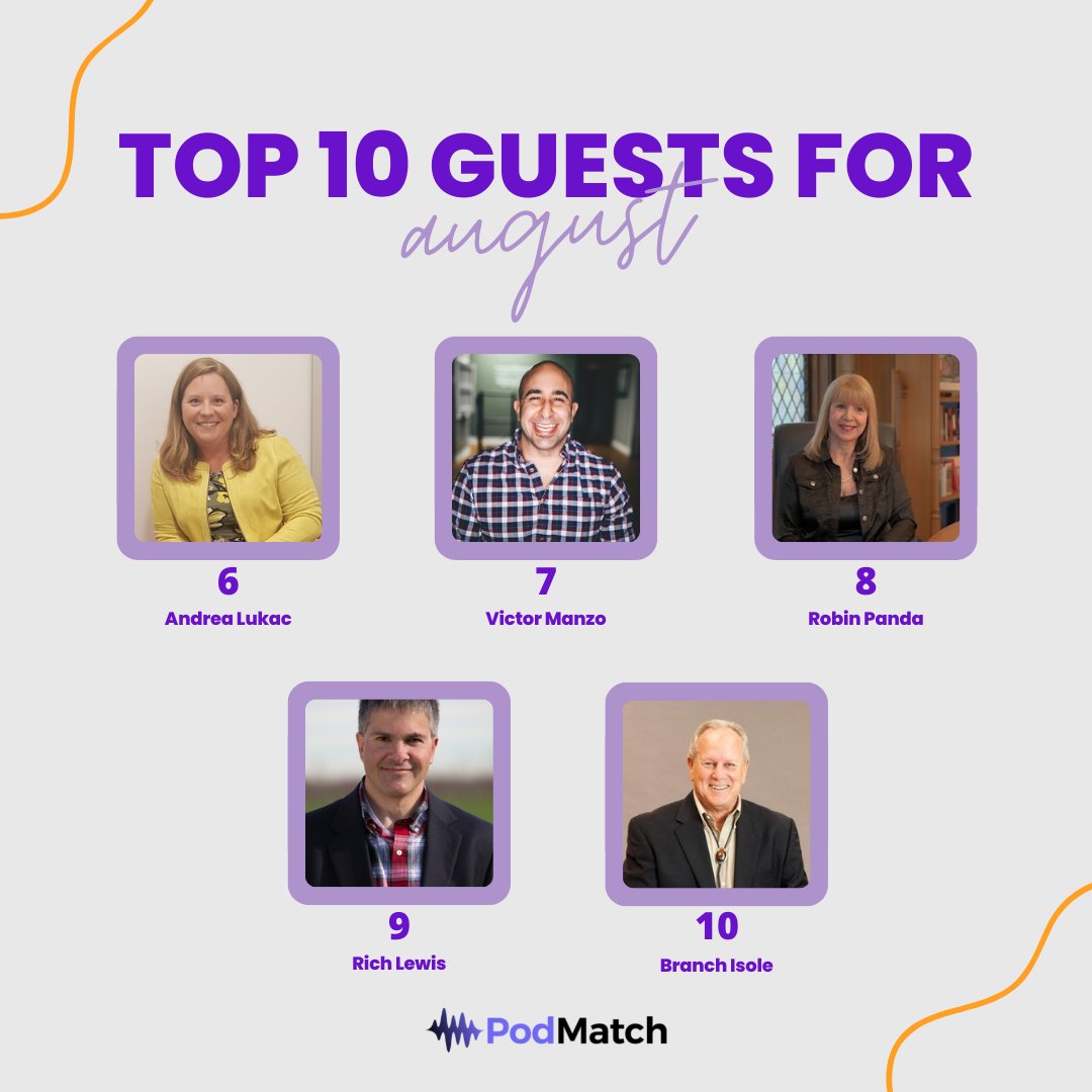 PodMatch_com's tweet photo. For this previous August at PodPros, we are so excited to announce and congratulate our TOP 10 GUESTS for the month! Way to go!! π₯³π
@MichaelB_Harris @DropTheMicSTF @DrVic21 @rlanda @richlewis01
-
#PodMatch #PodPros #Podcasts2022 #Podcasting #PodMatchInterview https://t.co/sxf6hRW9OB