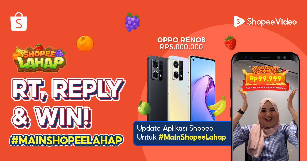 ShopeeID's tweet photo. ✨ ADA OPPO RENO8 BUAT KAMU ✨

- Wajib FOLLOW @ShopeeID
- RT &amp; LIKE tweet ini
- REPLY "YUK #MainShopeeLahap" YANG BANYAKKKK

Good luck Sobat Shopee 🧡 https://t.co/YHkB8VjIYO