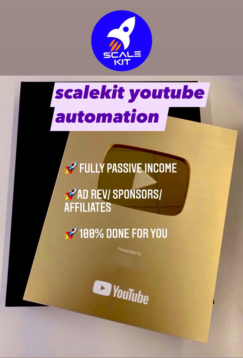 Scalekitt's tweet photo. Done for you YouTube channel that drives 5k-10k/month passive income. 

Scalekit management 
✅ content curation 
✅ content research and optimizing 
✅ onboarding affiliates and sponsors 

#funding #nft #crypto #business #flip #youtube #realestate https://t.co/avAGrw2s2L