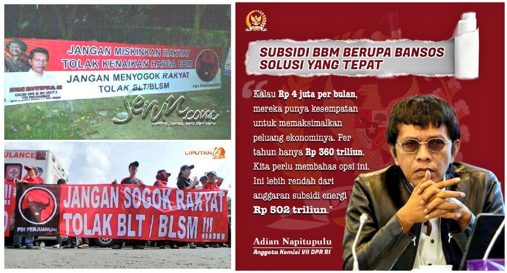 Adian dulu paling galak tolak kenaikan BBM & skema BLT

Kini tanpa malu jilat ludah sendiri, mereka permainan nasib rakyat kecil!!