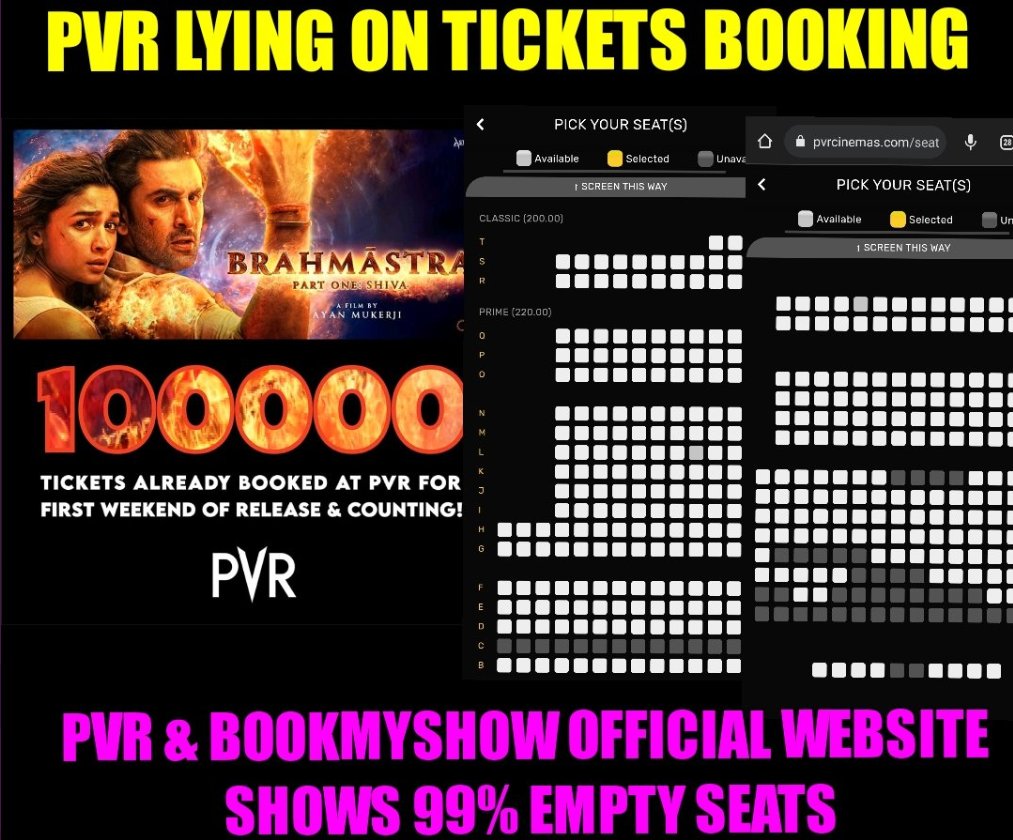Some paid monk said PVR has reported 1000000 seats occupied. But reality is different 
 #BoycottBramhashtra