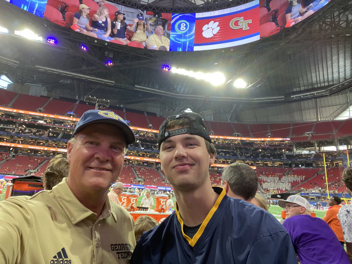 CalBoydMtBethel's tweet photo. Enjoying some college football with my son, Ga Tech basketball player, @coleman_boyd Ga Tech vs Clemson! Great atmosphere! @GTMBB #Chickfilakickoff https://t.co/xgEhPPfIna