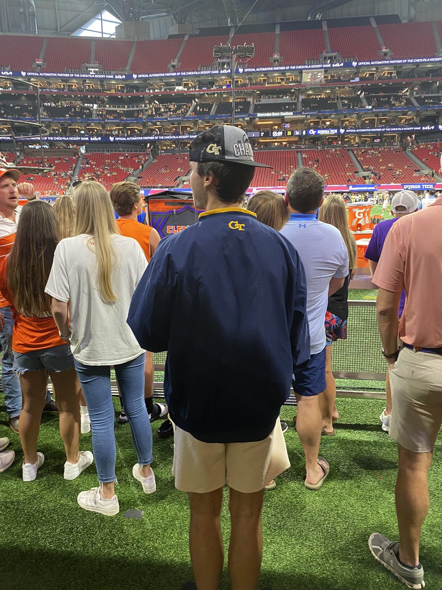 CalBoydMtBethel's tweet photo. Enjoying some college football with my son, Ga Tech basketball player, @coleman_boyd Ga Tech vs Clemson! Great atmosphere! @GTMBB #Chickfilakickoff https://t.co/xgEhPPfIna