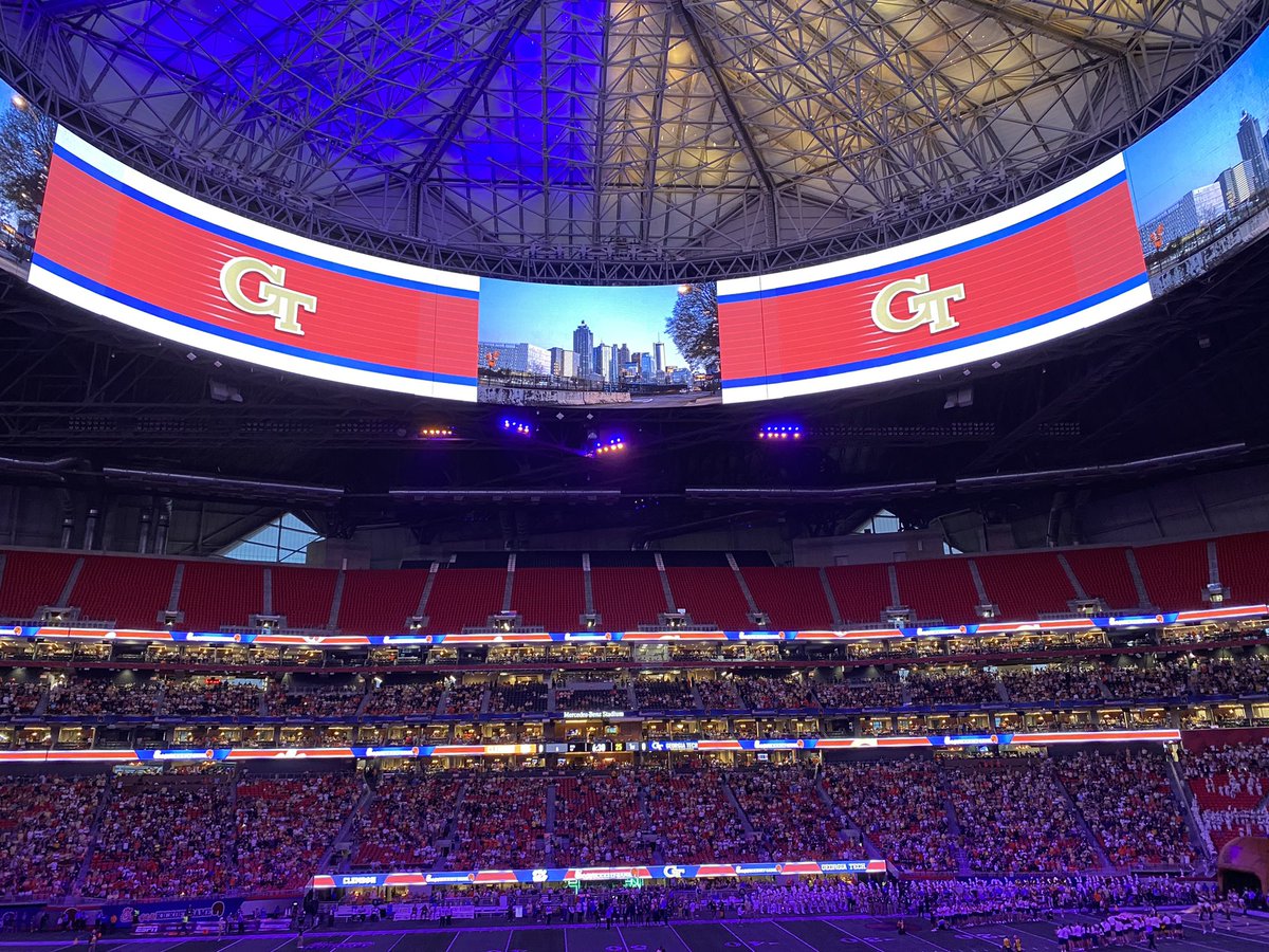 CalBoydMtBethel's tweet photo. Enjoying some college football with my son, Ga Tech basketball player, @coleman_boyd Ga Tech vs Clemson! Great atmosphere! @GTMBB #Chickfilakickoff https://t.co/xgEhPPfIna
