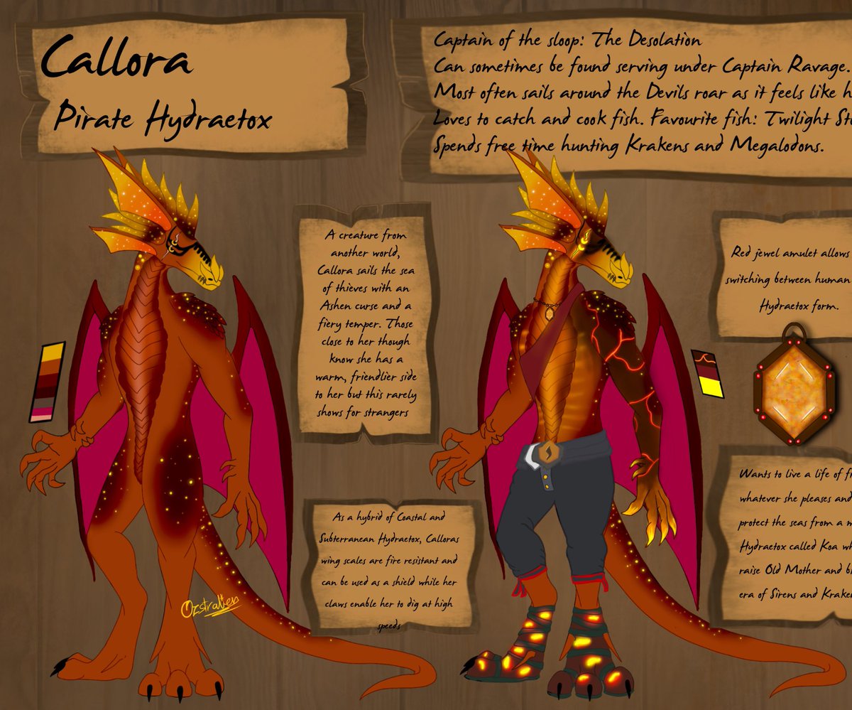 OzstrAlien's tweet photo. I finally have a ref sheet for my #sot pirate, Callora.
A Hydraetox who came to the sea of thieves along side another of her kind after a rogue portal shot them through.
(Will hopefully be posting more lore stuff for her soon)
#SeaOfThieves #BeMorePirate https://t.co/SMilUylnTA
