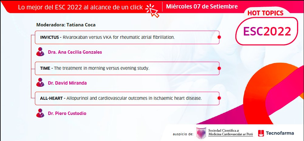 socimecar's tweet photo. Este 6 y 7 de setiembre los estudios más importante del #ESCCongress 2022, desarrollados por expertos cardiólogos, a un solo click. 

📆 Fechas: 6 y 7 de setiembre
⏰ Hora: 8:30pm (PER)

💡 Link para los 2 días:

https://t.co/XZM5cv7BUb https://t.co/u4hM1PFpIO