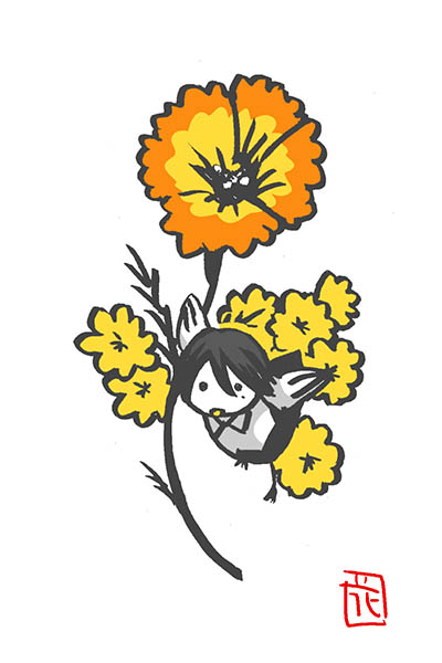 「花とぴよじ。その3。#小鳥のぴよじ #宮本浩次 #花 #ファンアート #fana」|花小金井正幸＠喫茶宝石箱での個展。2023年開催予定のイラスト