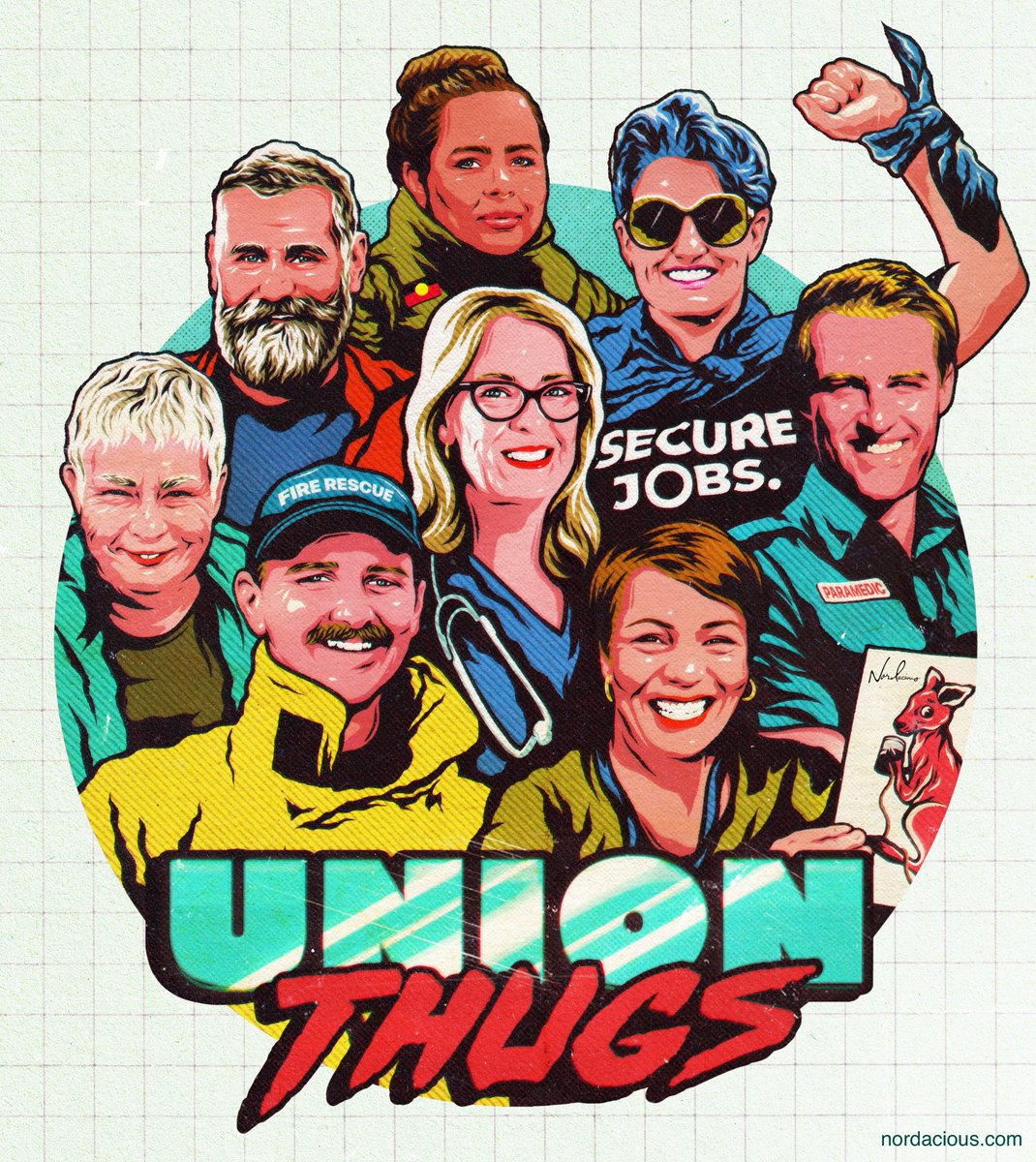 nordacious's tweet photo. UNION THUGS UNITE! ✊

Behold - the menacing, TERRIFYING faces of nurses, paramedics, teachers, firefighters, tradies + union representatives striking fear into the hearts of Dutton and Ley. THANK YOU for your activism and your work 🔥

Prints: https://t.co/MghXq9jk6b #thuglife https://t.co/D5D5f0S5pS