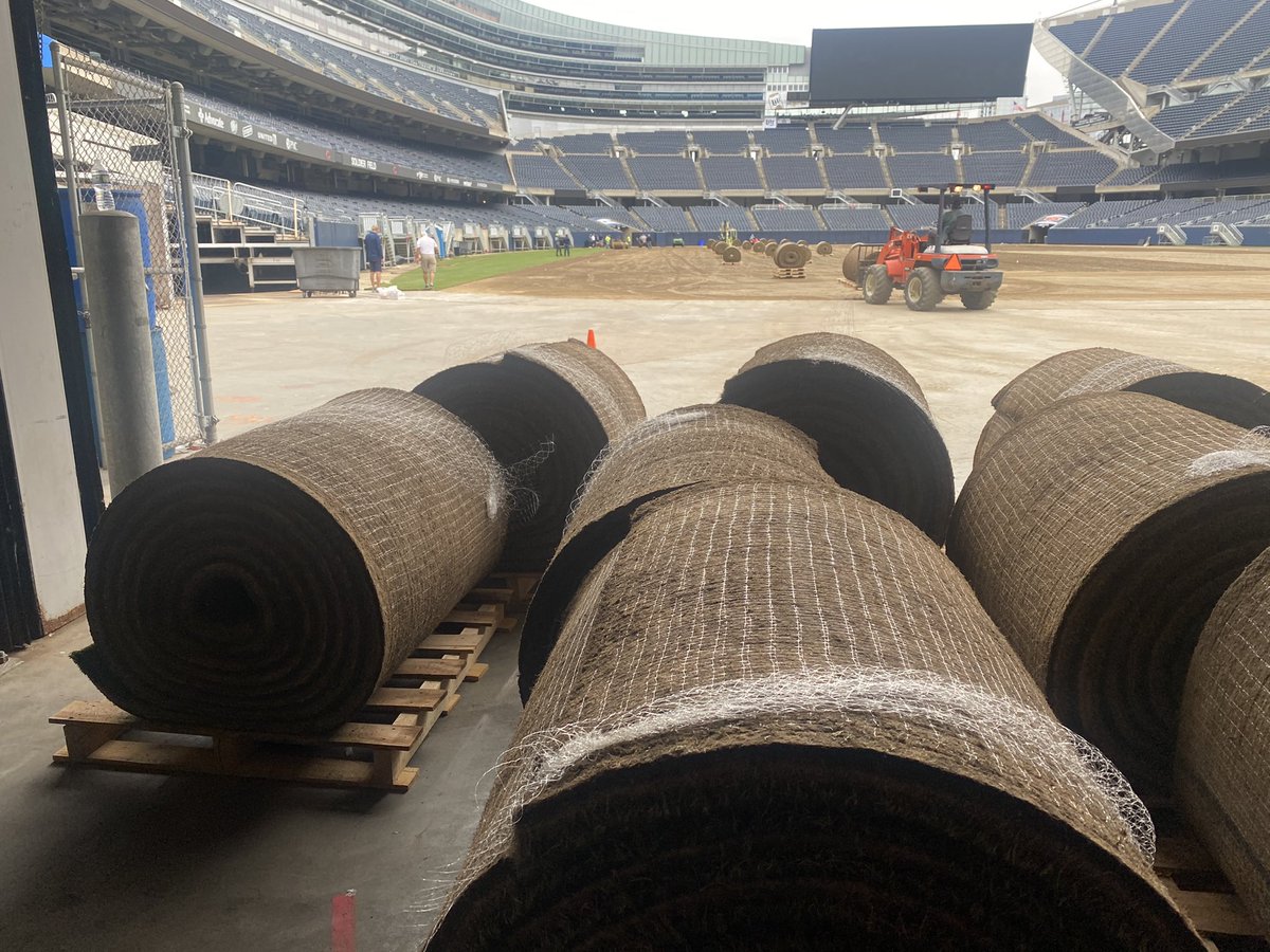 CgcChad's tweet photo. Laboring on Labor Day, it’s what we do. Happy to be providing #GameOnGrass at Chicago’s Soldier Field. First time bermuda installed in this historic venue. #Tahoma @CarolinaGreenCo @pccarlson59 @GreenSource_USA https://t.co/vBOa5Jm48T