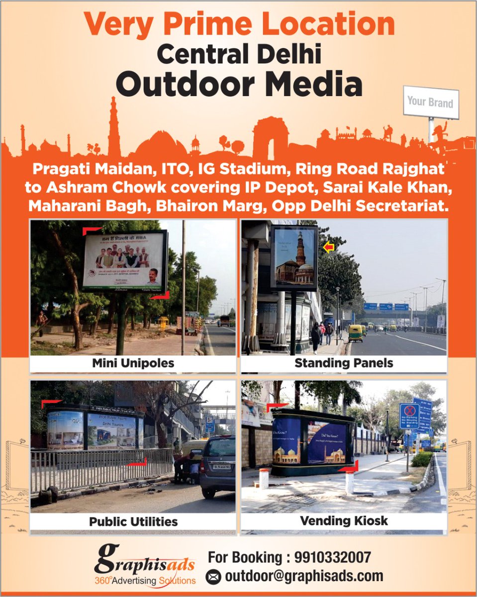 graphisads's tweet photo. Another Big Leap!

"Outdoor Advertising" on Very Prime Locations in Central Delhi.

Bookings Open for Mini Unipoles Public Utilities and Flag Poles!

#advertisingagency #oohmedia #oohadvertising #advertisement #outdooradvertisement #outdoormedia #adagency #agencygoals #graphisads https://t.co/sM4lKvKbof