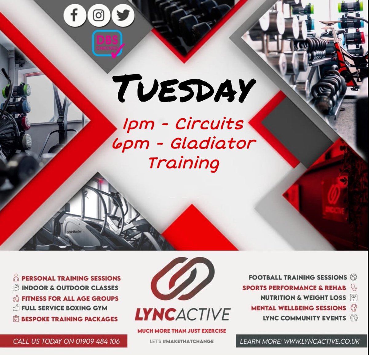 lync_active's tweet image. ⚫️⬇️ 𝐓𝐔𝐄𝐒𝐃𝐀𝐘 𝐂𝐋𝐀𝐒𝐒𝐄𝐒 ⬇️🔴

🔥 Circuit Training 1pm (Lync HQ) 
🛡 Gladiator Training 6pm (Manton Sports - Weather Dependant)

We are open today from 7am until 8:30pm. Classes are £5 to join and open to non members. Classes free to Lync Plus members. 

#TeamLync
