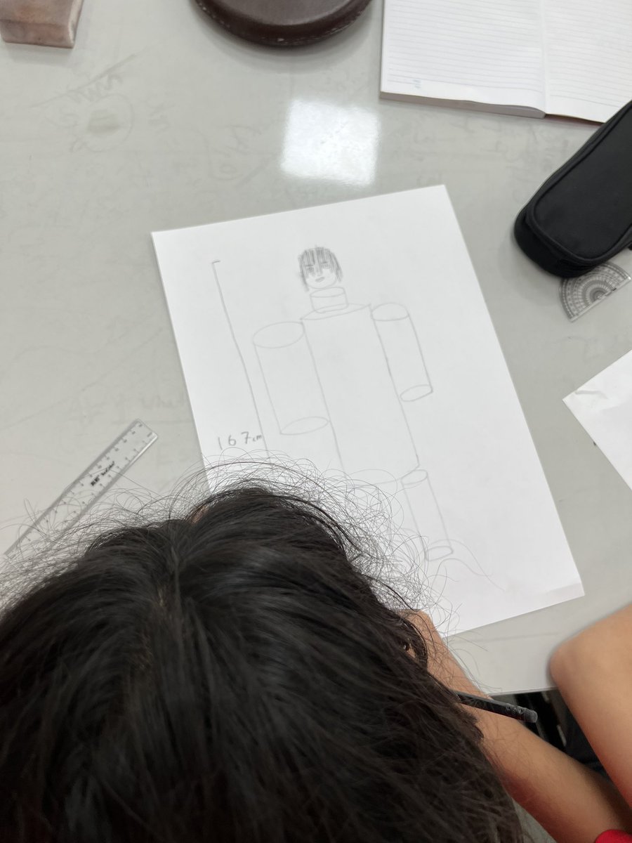 MrManderville's tweet photo. The Grade 9 math students started the first unit by looking at our Factual Inquiry question “What is approximation?” They drew models of their bodies using cylinders to approximate the volume of water their bodies are made up of. @CISBeijing #myCISB https://t.co/8lMXGBURum